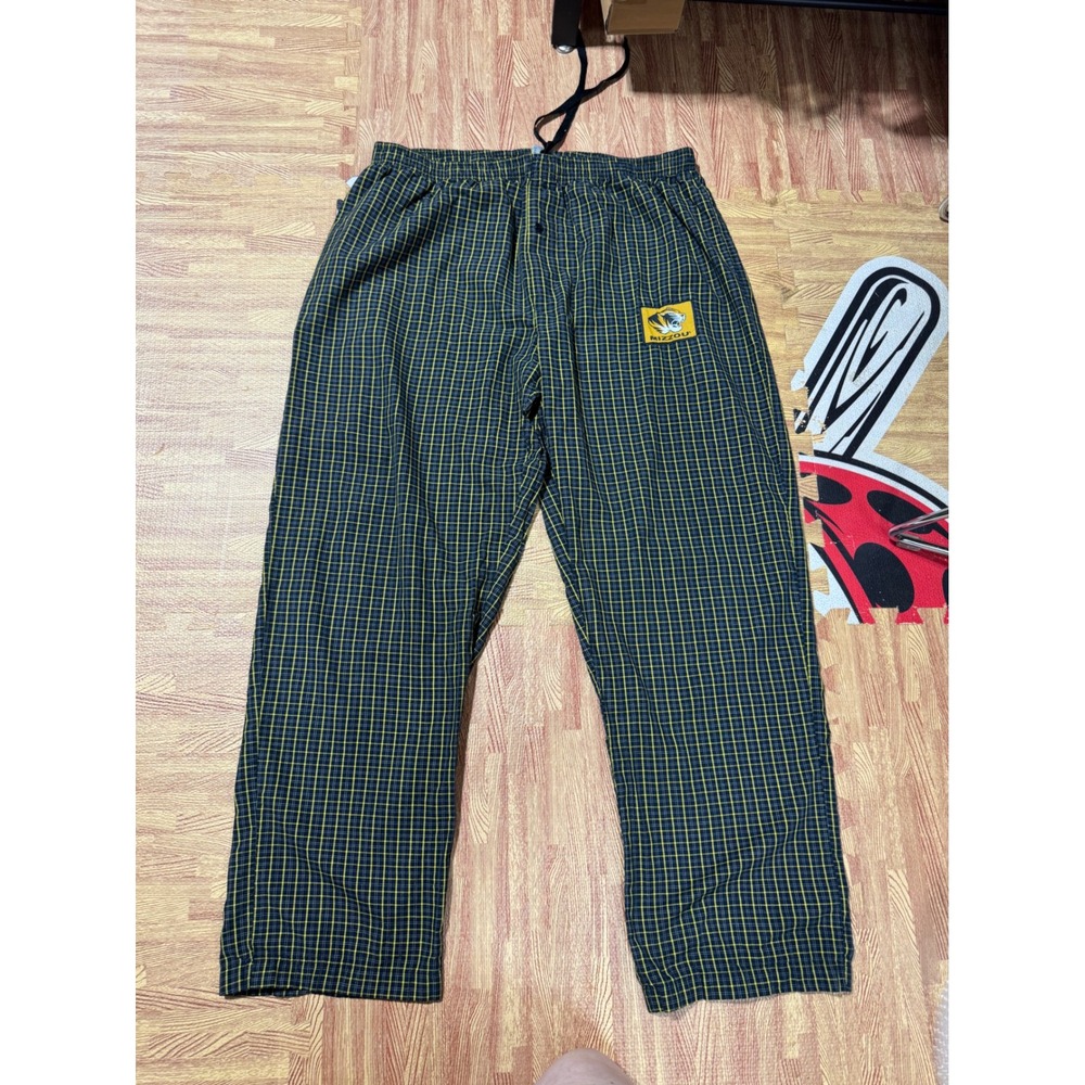 Sideline Apparel Mizzou Tigers Mens XL Pajama Pants Black Gold Plaid Sleepwear